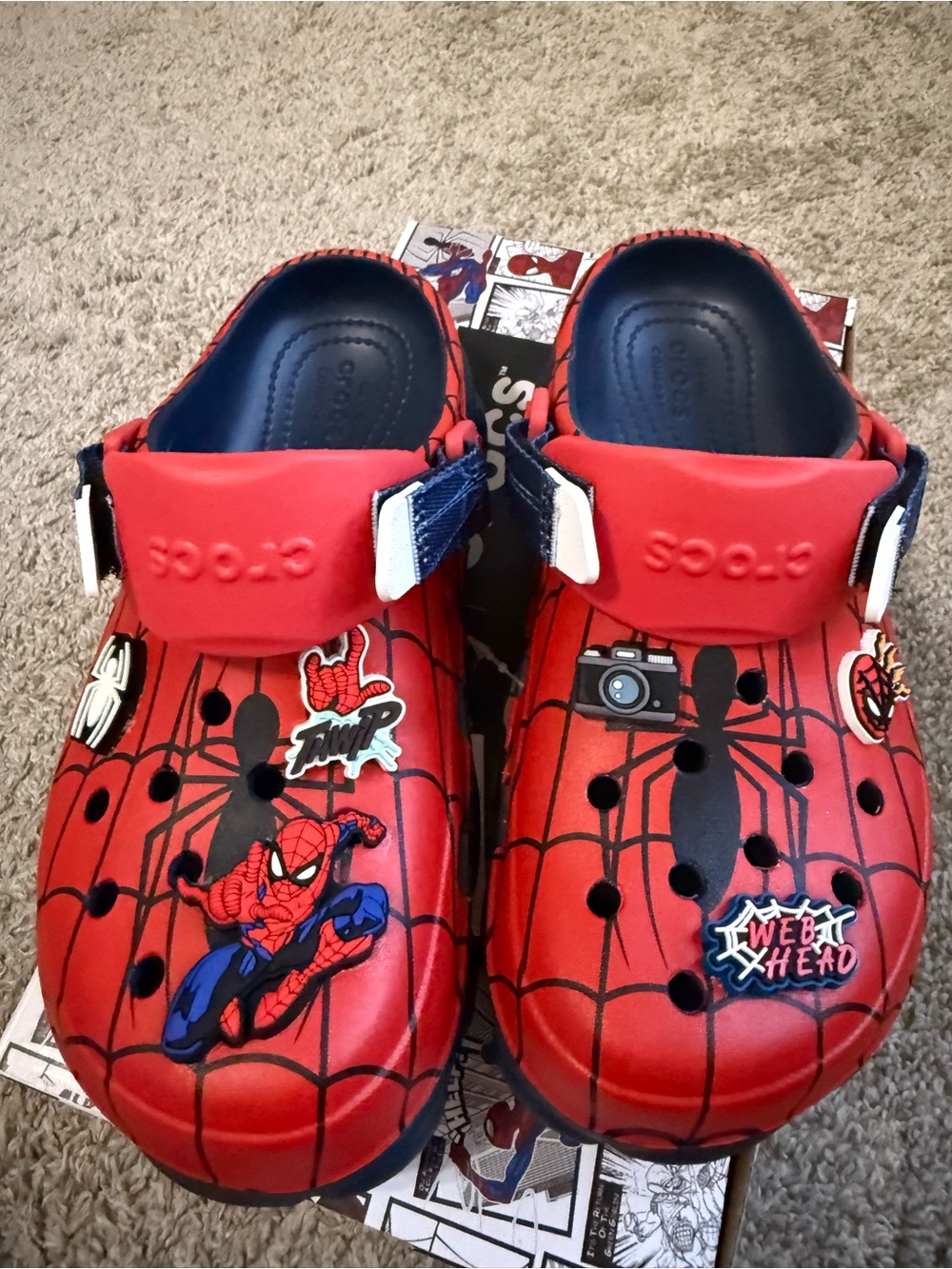 CROCS Red Spider-Man Kids Clogs with Navy Detail